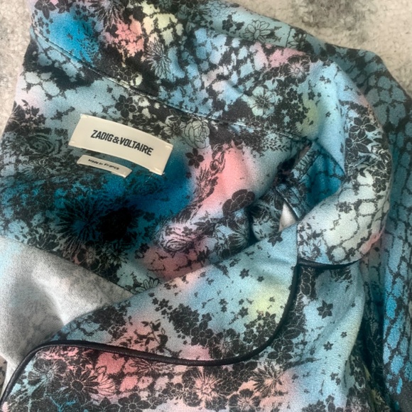 Zadig & Voltaire Button Down Top Blouse blue pink black Size S - Picture 7 of 7